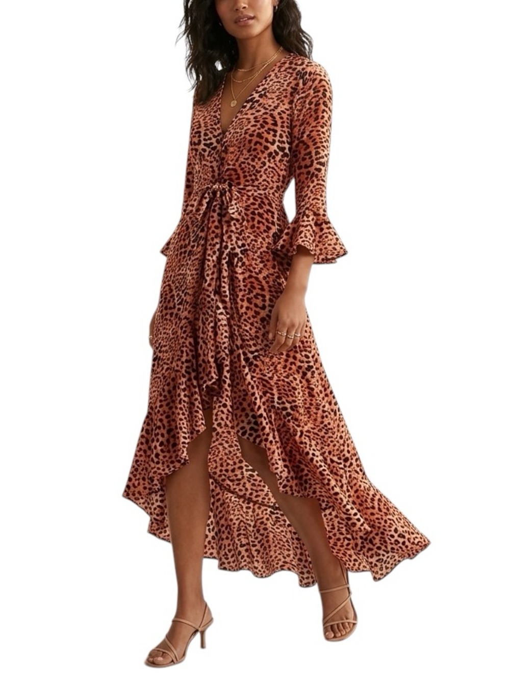 American & Beyond Leopard Print Maxi Dress Boho Chic Resortwear Cover Up Sz M